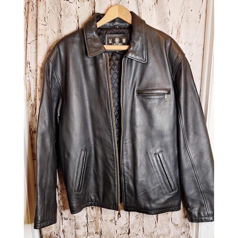 Men's black leather J. Riggings Sportswear zippered coat Quilted Liner‎ Size M